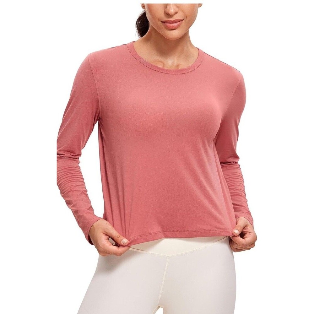 CRZ YOGA Sports Pima Cotton Long Sleeve Shirt Workout Gym Cropped Comfy L Rose
